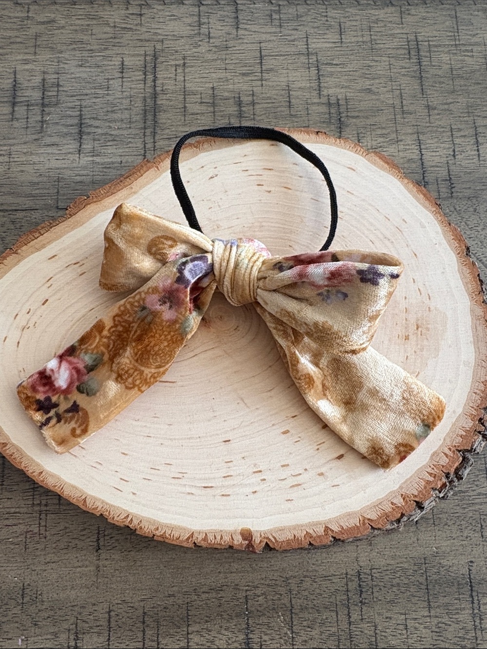 Floral Velvet Hair Bow - Mustard Floral